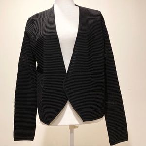 Margaret O'Leary open front black perforated cardigan sweater. Size large